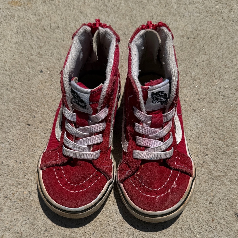 Vans Kids High-Top Sneakers in Red with White Stripe